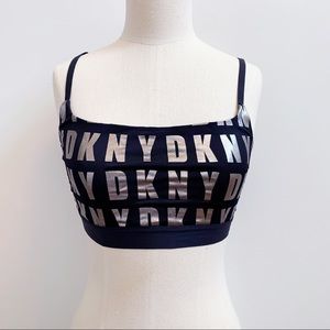 DKNY Black Silver Logo Bralette Sz L NEW Unlined